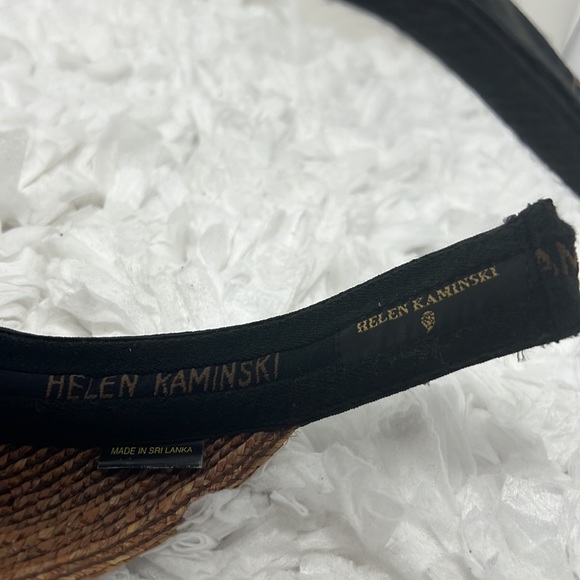 Helen Kaminski Raffia Straw Sun Visor Hat Brown Black Luxury Resortwear